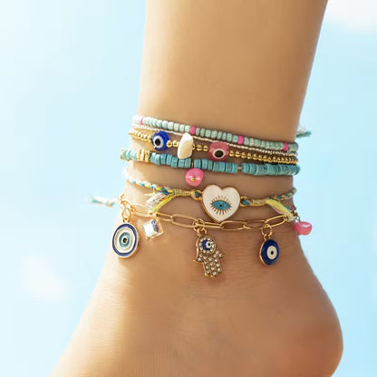 6-Piece Evil Eye Pendant Anklet