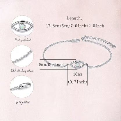 925 Sterling Silver Opal Evil Eye Bracelet