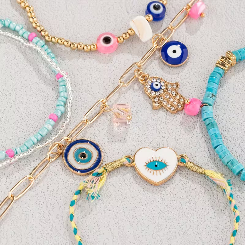 6-Piece Evil Eye Pendant Anklet