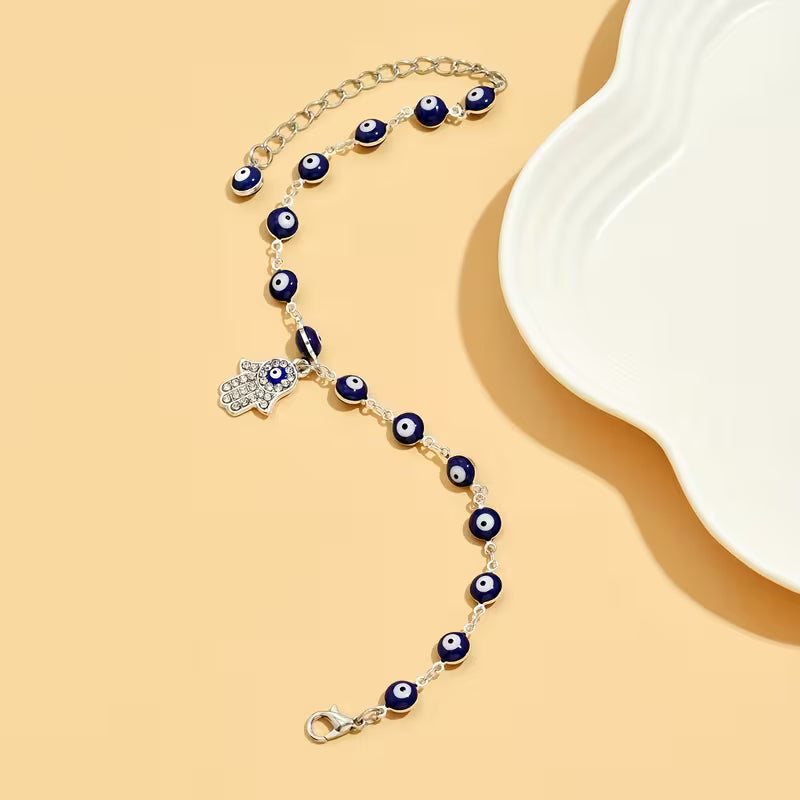 Hamsa Hand Evil Eye Pendant Anklet