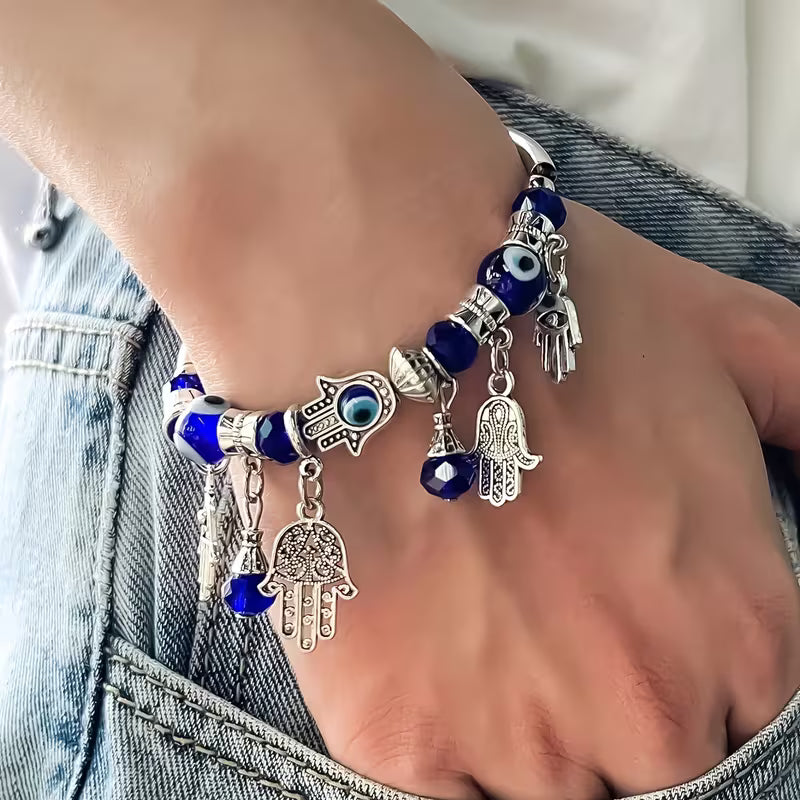 Hamsa Hand & Evil Eye Beaded Bracelet