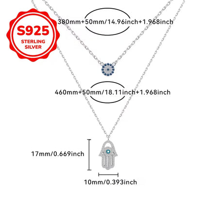 925 Sterling Silver Hamsa Hand + Evil Eye Necklace