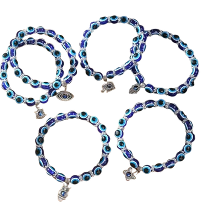 Evil Eye Elastic Beaded Pendant Anklet
