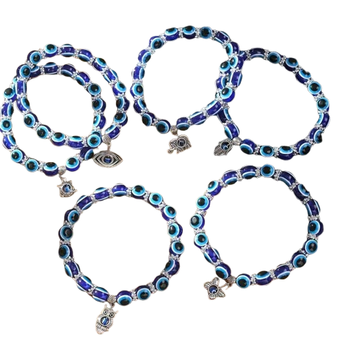 Evil Eye Elastic Beaded Pendant Anklet