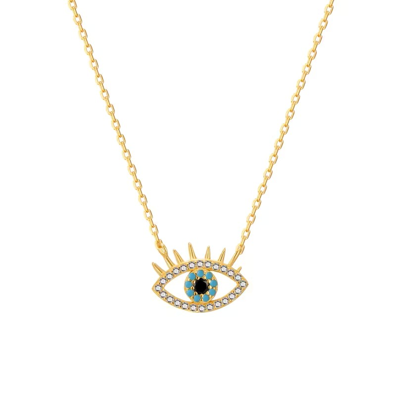 Golden Sterling Silver Evil Eye Pendant Necklace