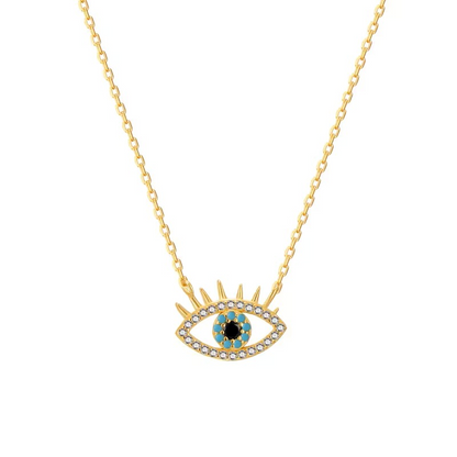 Golden Sterling Silver Evil Eye Pendant Necklace