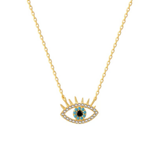 Golden Sterling Silver Evil Eye Pendant Necklace