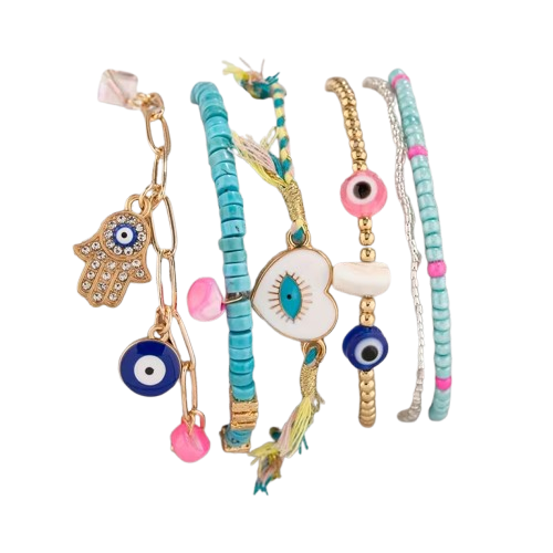 6-Piece Evil Eye Pendant Anklet
