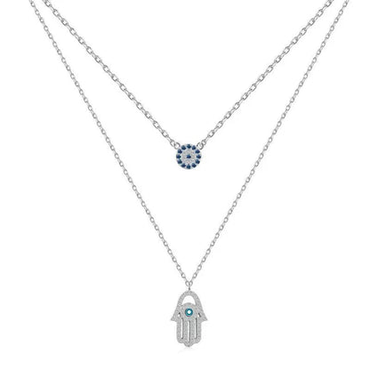 925 Sterling Silver Hamsa Hand + Evil Eye Necklace